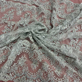 1 Yard Luxurious Beaded and Corded Bridal Lace Fabric Embroidered on 100% Polyester Net Mesh White