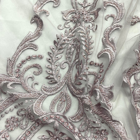 Beaded Lace Fabric on Polyester Net Mesh 54"