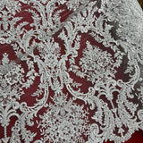 1 Yard Corded Bridal Lace Fabric Embroidered on Polyester Net Mesh