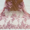 Beaded 3D Floral Lace Fabric - Embroidered On 100% Polyester Net Mesh, 52" Width, Multi Color (1 Yard)