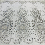 Beaded Lace Fabric Embroidered On 100 Percent Polyester Net Mesh - Gold, Silver, Ivory, White, 52" Wide (1 Yard)