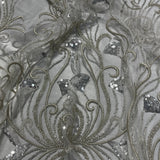 Beaded Lace Fabric Silver Mesh