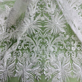 1 Yard Beaded Lace Fabric Embroidered With Fuzzy Thread on 100% Polyester Net Mesh