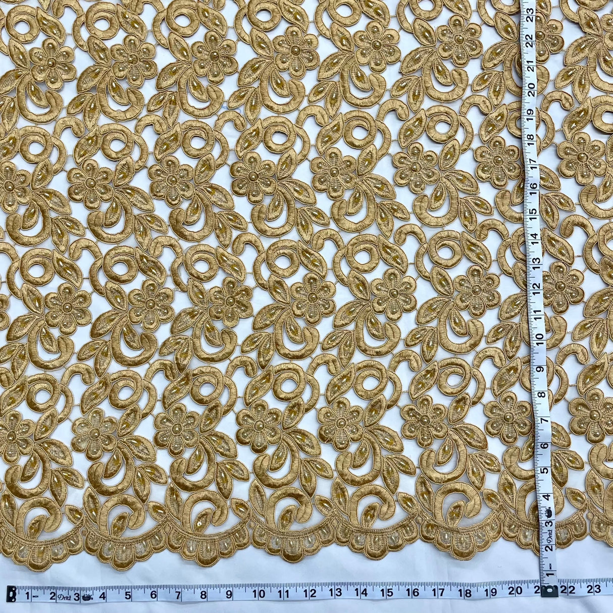 Beaded Corded Bridal Lace Ivory Mesh