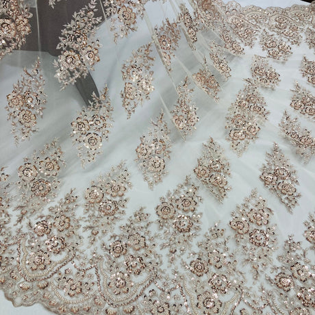 Beaded Embroidered Lace Mesh Coral