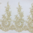 Corded Lace Trimming Embroidered On 100 Percent Polyester Net Mesh Fabric - Floral Lace Trim, 15" Width (1 Yard)