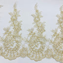 Corded Lace Trimming Embroidered On 100 Percent Polyester Net Mesh Fabric - Floral Lace Trim, 15" Width (1 Yard)