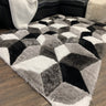 SR-729 Polyester Fabric - Silver Black White 3D Geometric Shag, 7'6" X 10'3", 5' 3" X 7' 5" (1 Rug)
