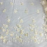 1 Yard - 3D Floral Lace Fabric Embroidered on 100% Polyester Soft Tulle Net Mesh
