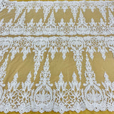 1 Yard Beaded & Corded Bridal Lace Fabric Embroidered on 100% Polyester Net Mesh | Lace USA - Ivory