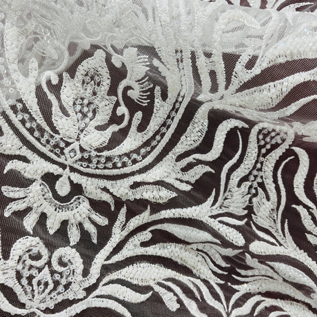 Beaded Lace Fabric on Polyester Net Mesh