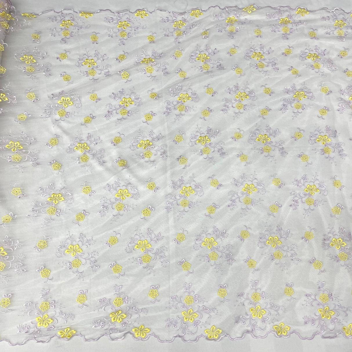Beaded Lace Fabric on Polyester Net Mesh