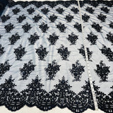 1 Yard Luxury Beaded and Corded Lace Fabric Embroidered on Polyester Net Mesh