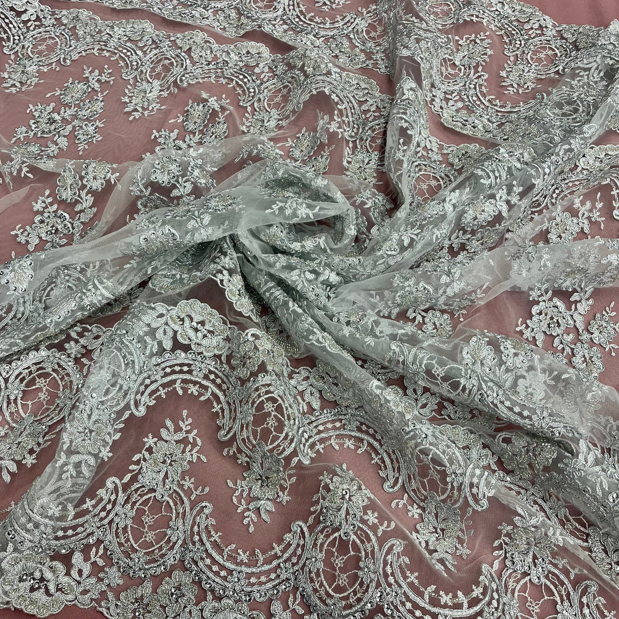 Beaded Corded Bridal Lace Mesh