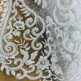 1 Yard Beaded Lace Fabric Embroidered on 100% Polyester Net Mesh | Ivory