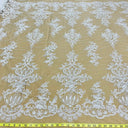 Beaded Lace Fabric Embroidered On 100 Percent Polyester Net Mesh - White, Ivory, Antique Silver, 53" Width (1 Yard)