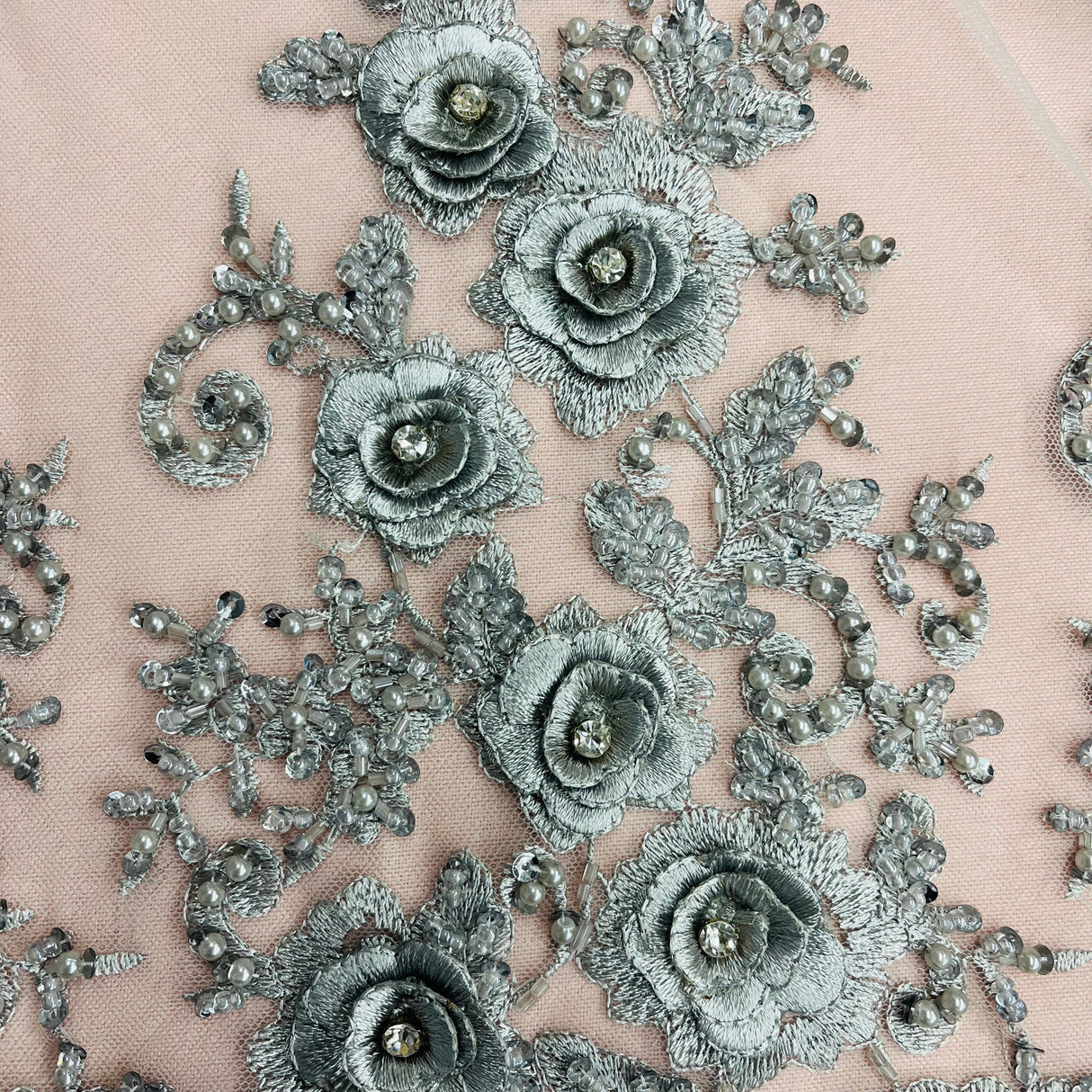 Beaded Rhinestone 3D Floral Lace Fabric 54" Wide