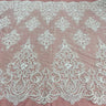 1 Yard Beaded & Corded Bridal Lace Fabric Embroidered on 100% Polyester Net Mesh