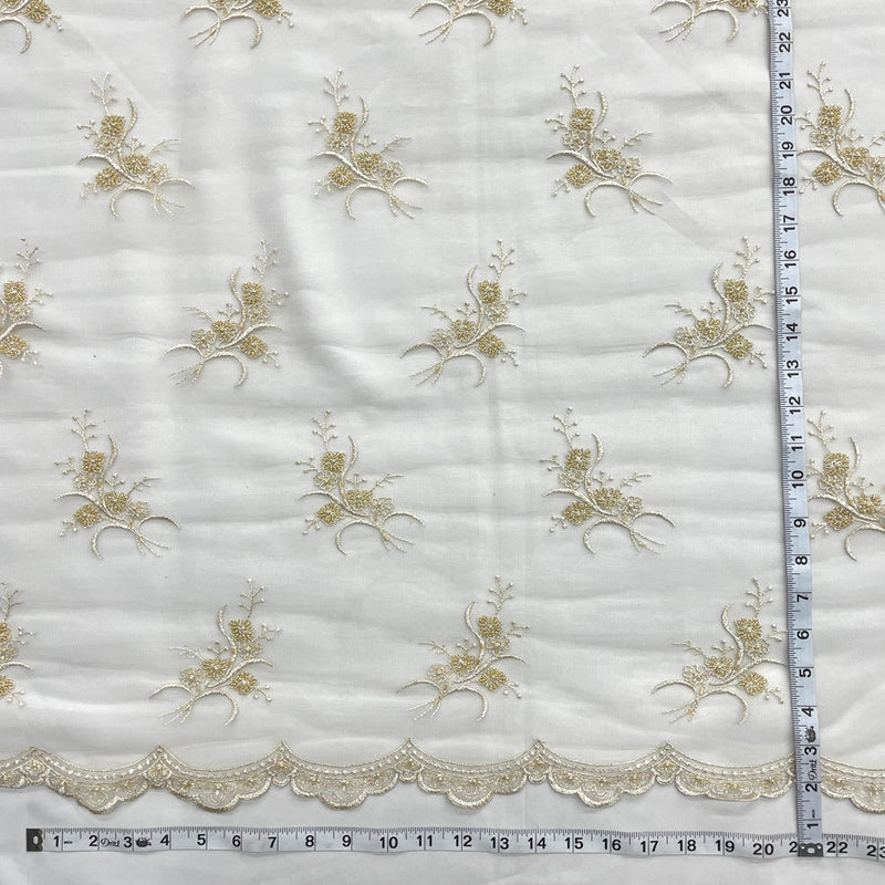 1 Yard - Beaded Lace Fabric Embroidered on 100% Polyester Net Mesh - Ivory - 52" Wide