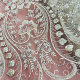 Beaded Lace Fabric on Polyester Net Mesh