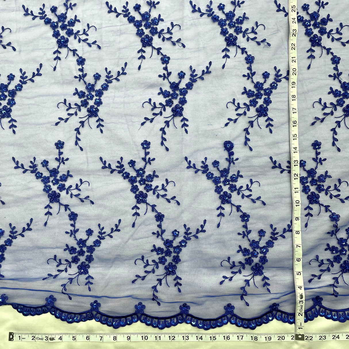 Beaded Lace Fabric on Polyester Net Mesh 54"