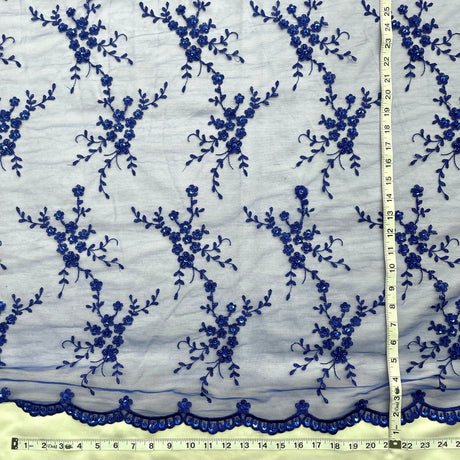 Beaded Lace Fabric on Polyester Net Mesh 54"
