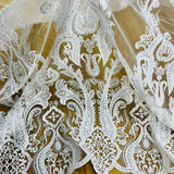 1 Yard Beaded Lace Fabric Embroidered on Polyester Net Mesh White