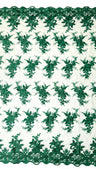 Valentina Embroider Floral Lace Polyester Fabric - Corded Floral Embroidery With Sequins, Mesh Lace, Double Scallop Edge, 50-54" Width (1 Yard)