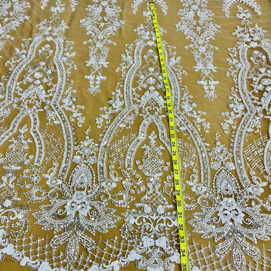 1 Yard Beaded Lace Fabric Embroidered on 100% Polyester Net Mesh