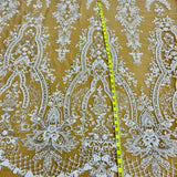 1 Yard Beaded Lace Fabric Embroidered on 100% Polyester Net Mesh