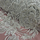 1 Yard Ivory Beaded Lace Fabric Embroidered on 100 Percent Polyester Net Mesh 52 Inch Width