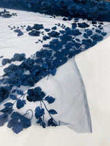 Orquidia 3D Floral Design Embroidered With Pearls Lace Fabric - 3D Floral Mesh Lace, 54" Width (1 Yard)