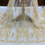 Beaded Lace Fabric on Polyester Net Mesh