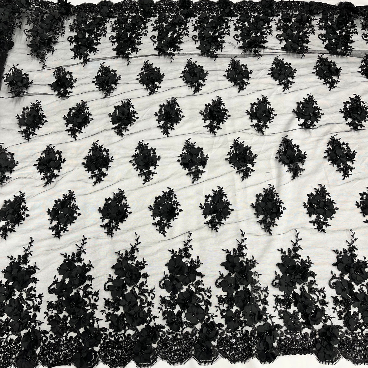 Beaded 3D Floral Lace Fabric