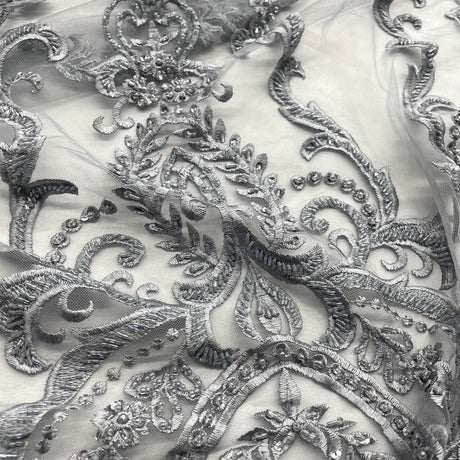 Beaded Lace Fabric on Polyester Net Mesh