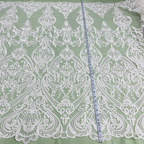 Embroidered Bridal Lace Fabric on Polyester Net Mesh