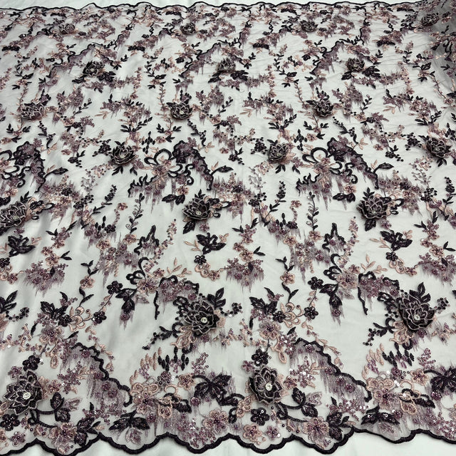 3D Floral Beaded Lace Mesh