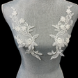 Corded Floral Applique Polyester Fabric - Ivory, White, Ivory With Silver, White With Silver, 11" X 3" (1 Pair)