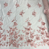 1 Yard 3D Floral Lace Fabric Embroidered on 100 Percent Polyester Soft Tulle Net Mesh White 60 inch Width