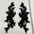 Beaded & Corded Floral Lace Applique Polyester Fabric - Floral Embroidered Net Mesh, 15" X 3.5", 3 Colors (1 Pair)