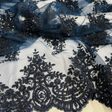 Beaded Corded Lace Fabric 56" Polyester Net Mesh