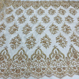 1 Yard Luxurious Beaded and Corded Bridal Lace Fabric Embroidered on Polyester Net Mesh