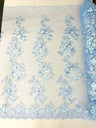 Scarlet 3D Floral Design Lace Fabric - Embroidered Beaded Mesh Lace, Double Scallop, 54" Width (1 Yard)