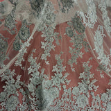 1 Yard Luxury Beaded Corded Bridal Lace Fabric Embroidered White