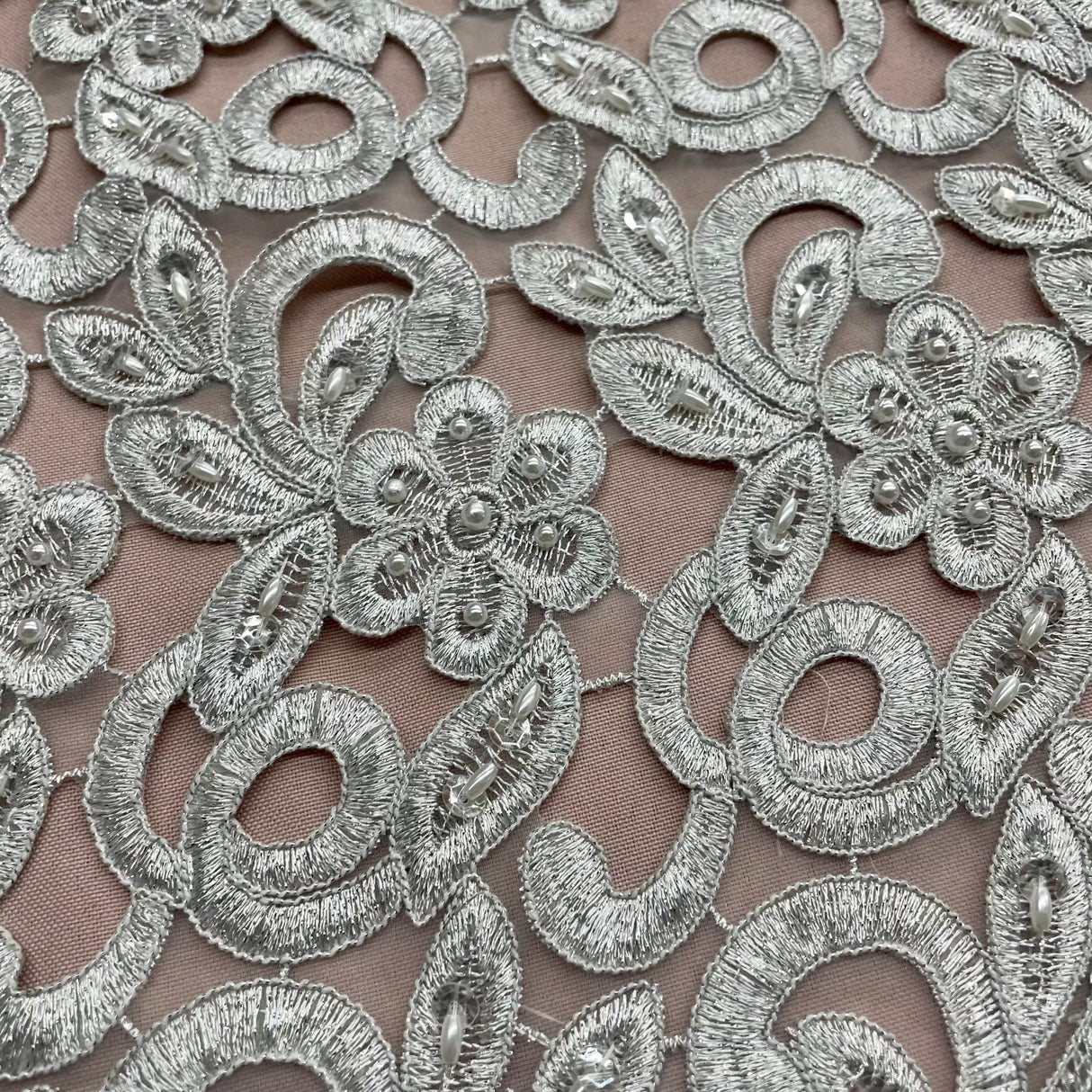 Beaded Corded Bridal Lace Fabric 52" Wide