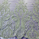 Beaded Lace Fabric on Polyester Net Mesh