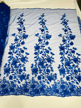 Princess 3D Floral Lace Polyester Fabric - Beaded Mesh Lace, 50" Width (1 Yard)