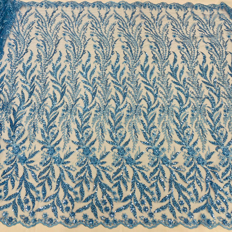 Beaded Embroidered Lace Fabric on Net Mesh