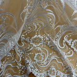 1 Yard - Corded Bridal Lace Fabric Embroidered on 100% Polyester Net Mesh - 54"