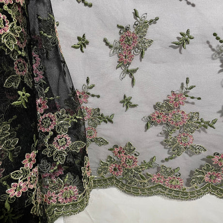 Corded Bridal Lace Fabric on Polyester Net Mesh